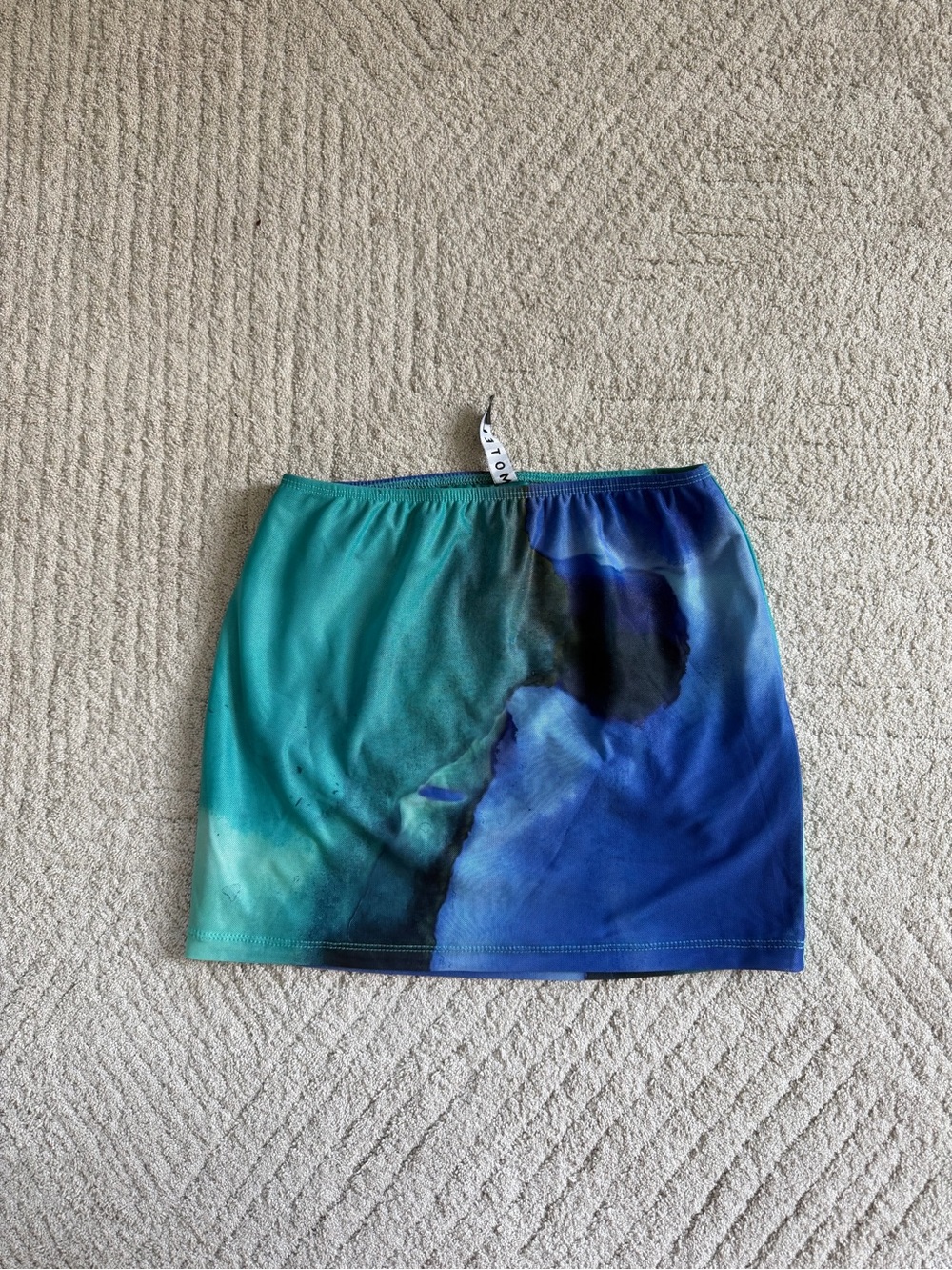 Motel Rocks Teal and Royal Blue Abstract Mini Skirt